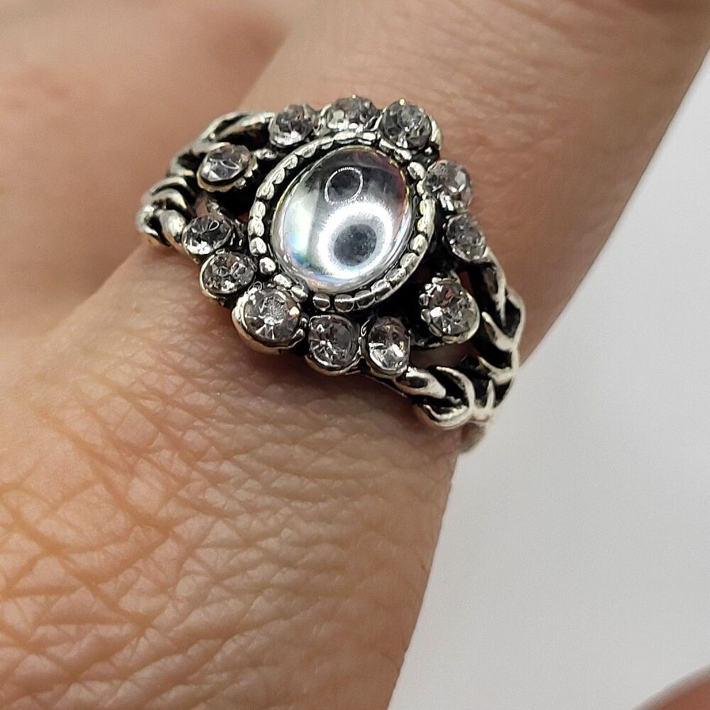 Art Deco Style Mirrored Cabochon Ring Size 7.25 Fairy